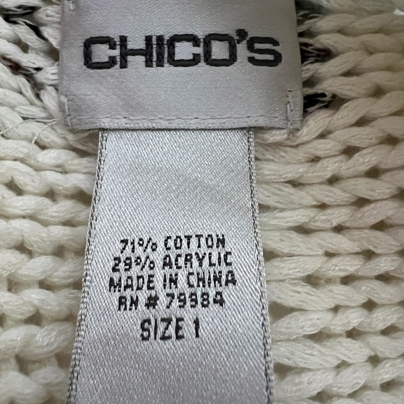 Chico's Chunky Knit‎ Open Front Sleeveless Drapy Sweater Size 1 (M/8) Ivory - Picture 3 of 6